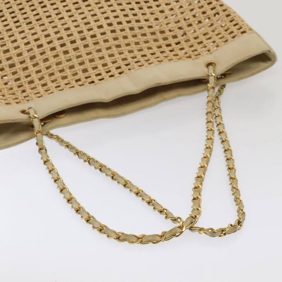 CHANEL COCO Mark Chain Tote Bag Straw Leather Beige Gold CC Auth yk14915 - Picture 7 of 16